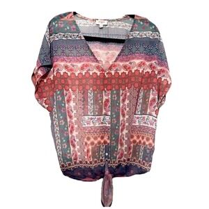 Umgee Mixed Paisley Print Short Sleeve Top‎ Size Medium
